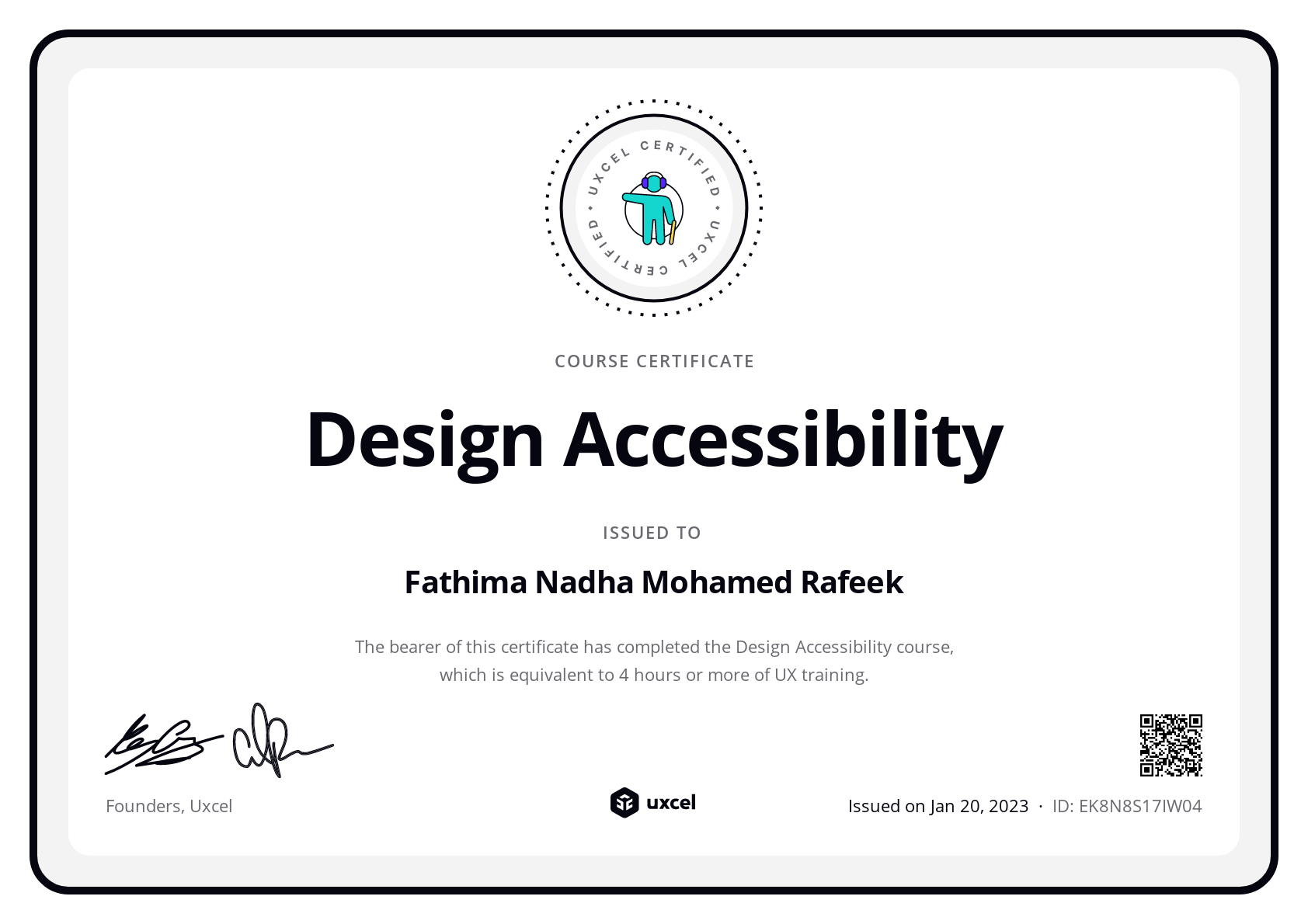 Fathima Nadha Mohamed Rafeek's certificate